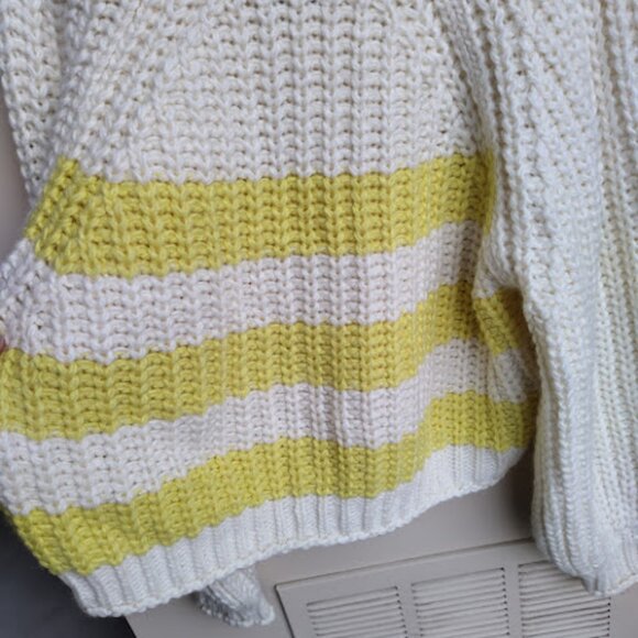 WRANGLER | Butter Yellow White Chunky Wool Alpaca Blend Striped Knit Sweater XL - Picture 12 of 16